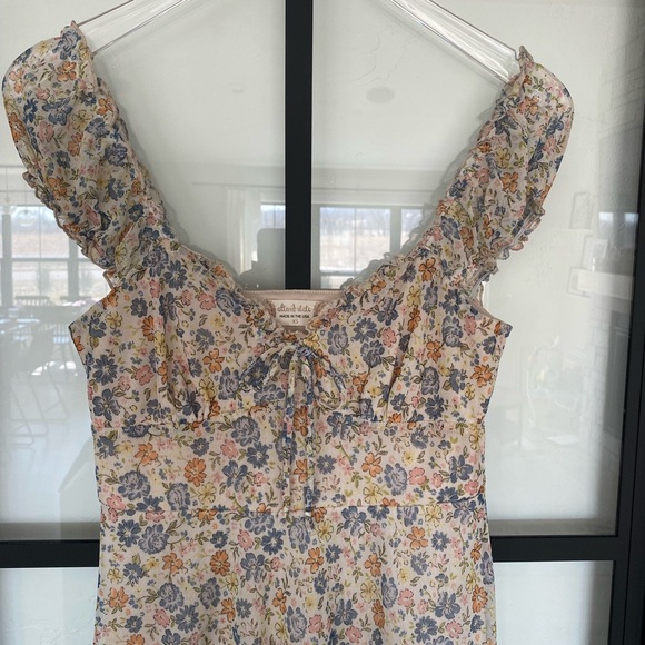 Altar'd State Floral Mesh Short Dress Ruffle Tie Sleeveless Sweetheart XS - Picture 2 of 8